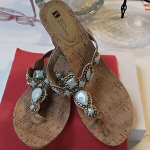 White Mountain Leather Jeweled Cork Wedge Sandel 10M
